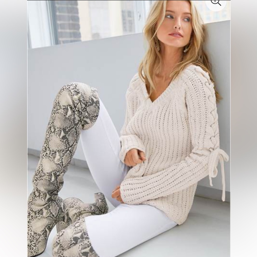 Venus Tie Sleeve Chenille Sweater- Size M